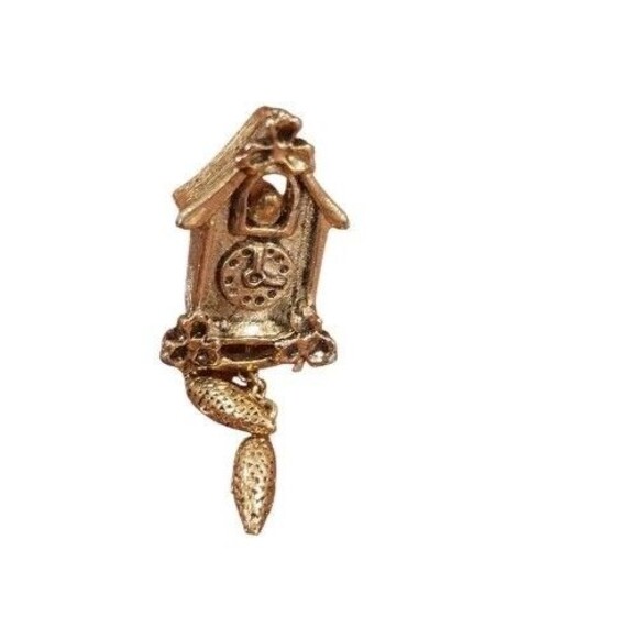 Vintage Avon Cuckoo Bird Clock Tie Tack Movement Dangle chains Lapel Pin - Picture 2 of 5